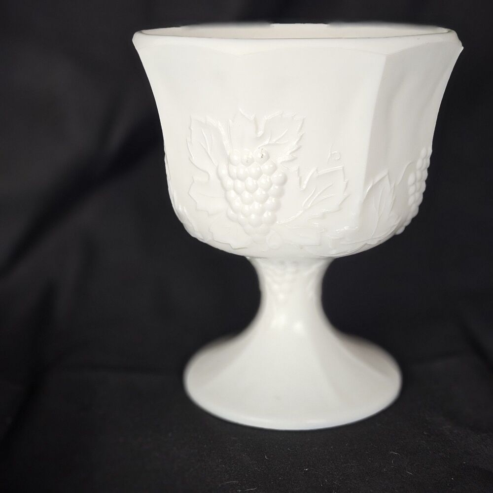 Vintage White Milk Glass Pedestal Compote Bowl Planter Colony in Harvest Grape